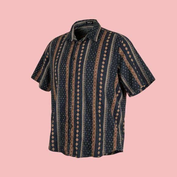 VatPave Men's 3XL Navy Blue Unique Graphic- Short Sleeve Button Up -Beautiful! - Picture 1 of 7